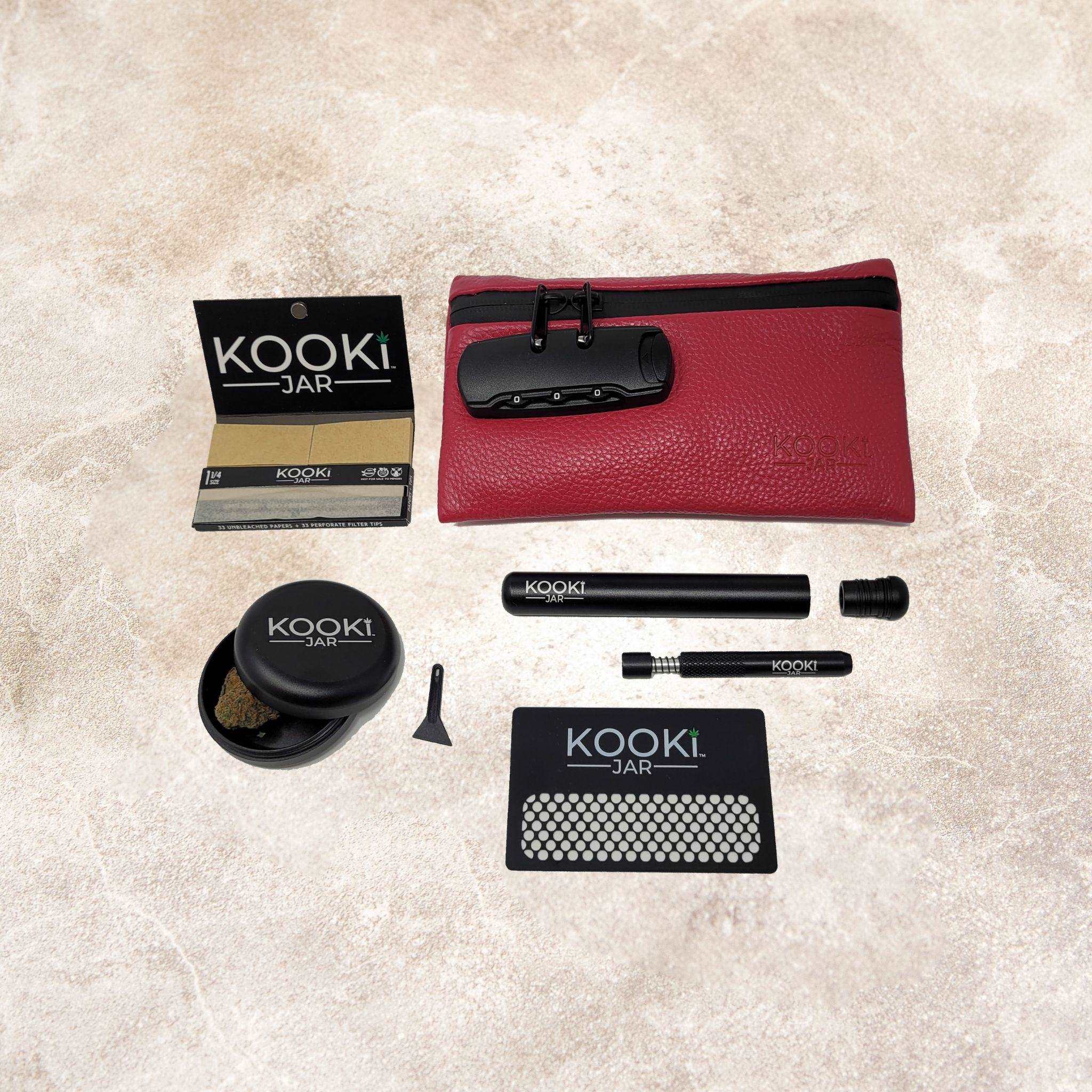 Odour-sealing, lockable leather On-The-Go kit has everything for the cannabis user on-the-move.
