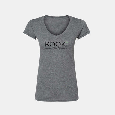 KookiJar Women's V-Neck Grey T-Shirt with Distressed Logo