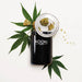 Large black glass stash jar with 5x magnifying lid for weed storage